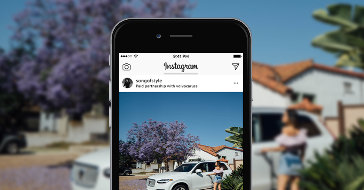 Image of an iphone showing a paid partnership on social media